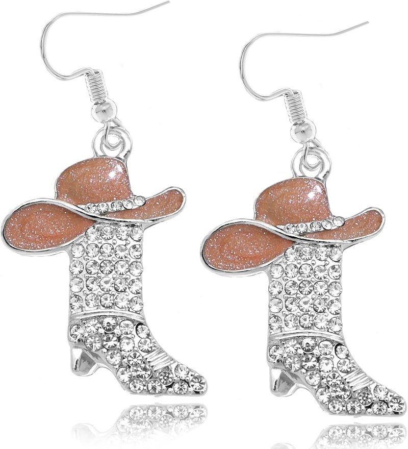 RechicGu Rhinestone Western Boots Earrings Cowgirl Cowboy Enamel Hat Bohemian Rodeo Boot Drop Dangle Earrings for Women - Image 1